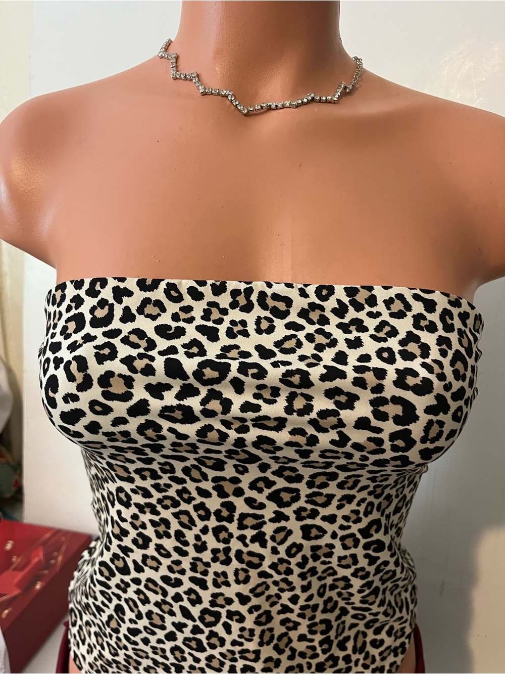 Strapless Leopard Print Tube Top - Black & Cream